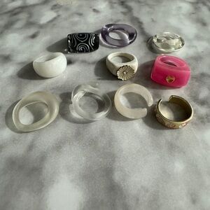 Trendy ring set, heart ring, ying yang ring, acrylic rings